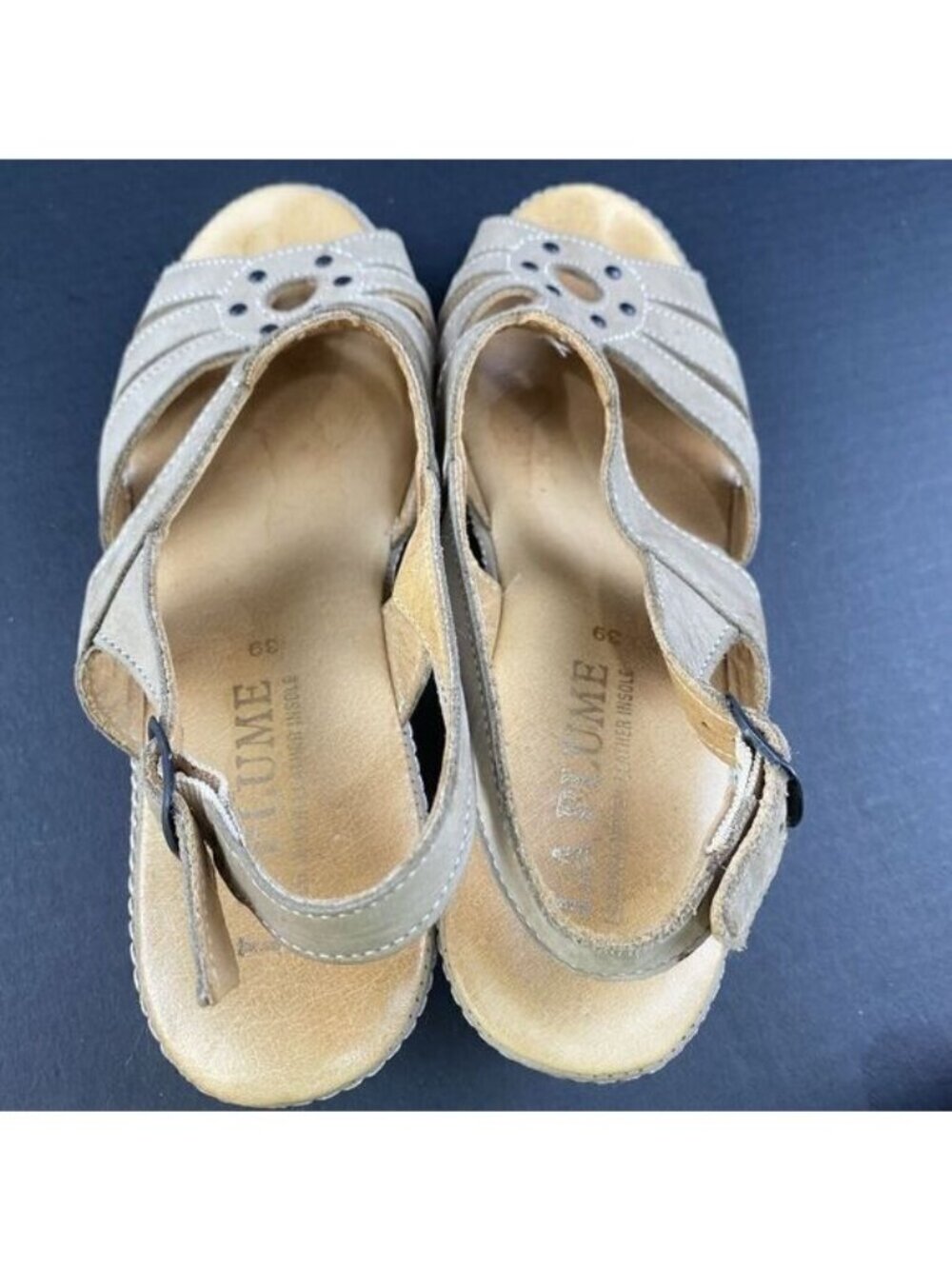 Women's La Plume Beige Leather Sandals - Size EU 39 / US 8.5 Pre Owned